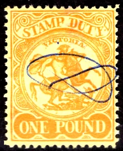 Impuesto de estampilla victoriana 1879-1900 £1 naranja cancelación fiscal CV $125 - Imagen 1 de 1