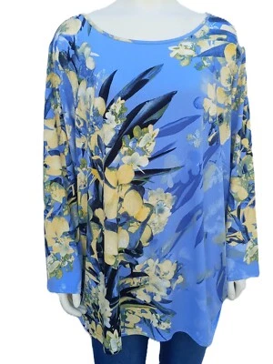 Bob Mackie 3X Top Usable Arte Azul Amarillo Floral Acuarela Slinky Elástico Nuevo con Etiquetas Foto 1 de 4