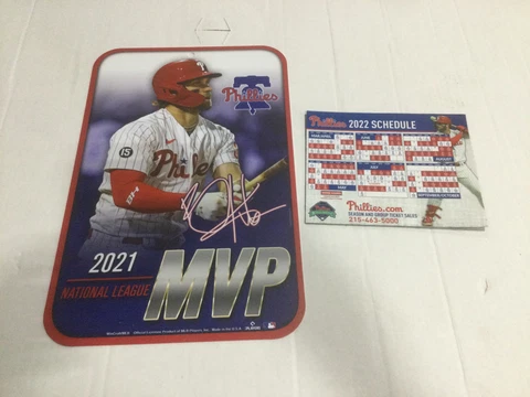 PHILLIES 2022 MAGNET MAGNETIC SCHEDULE Bryce Harper 2021 MVP  SIGN 9/26/21 SGA Cover