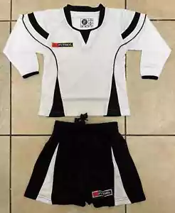 Kit maglia e pantaloncino Futbol adulto uomo calcio manica lunga piccolo NUOVO bianco/nero - Foto 1 di 4