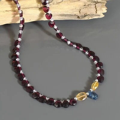 Multicolore Gemma Naturale Granato Rosso Cristallo Citrino & Cianite Con Collana - Immagine 1 di 4