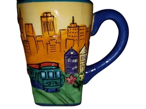 Fancy San Francisco Embellshed Mug Trolley Golden Gate Bridge Colorful Raised - Picture 1 of 10