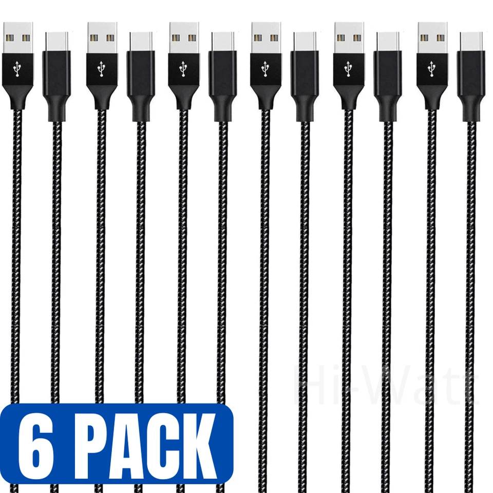 6-Pack Bulk Lot Braided Type USB C Cable Fast Charger 10Ft For Samsung HTC LG - Image 1 of 4