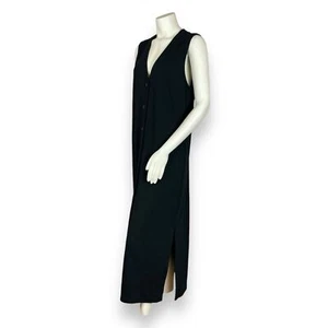 Vintage Jumper Dress Black Knit Women Size Medium Sleeveless Maxi Slits V-Neck - Picture 1 of 10