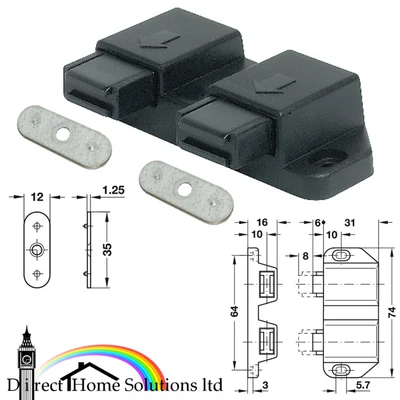 1X Double Magnetic Pressure Catch Push To Open Touch Kitchen Cabinet Drawer Door - Image 1 of 4