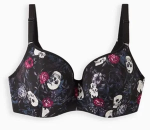 NWT Torrid Full Coverage Balconette Bra Plus Size 42F, Black & Pink Skull Black - Picture 1 of 8