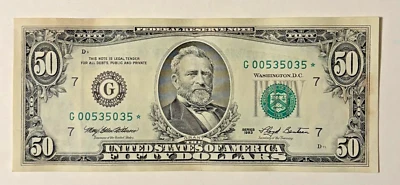 SMALL BUST GRANT $50 DOLLAR BILL 1993  CHICAGO STAR NOTE -LIGHTLY CIRCULATED - Image 1 of 2