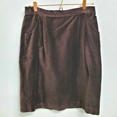 Falda lápiz de terciopelo marrón vintage años 80 90 bolsillos hasta la rodilla Academia parisina  Foto 1 de 4