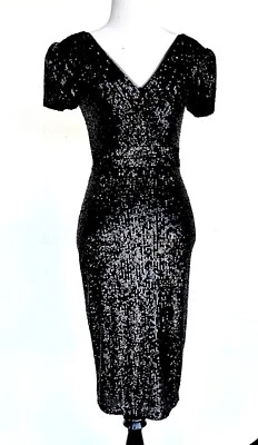 Vestido de festa de coquetel Aqua preto com lantejoulas tamanho 0 varejo $248 preço $85 - Imagem 1 de 4