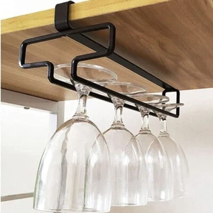 Kitchen Wine Glass Hanger Holder Under Cabinet Shelf Stemware Storage Rack Black - Picture 1 of 9