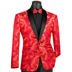 VINCI Men's Red Paisley Embroidered Slim Blazer w/ Bow Tie - NEW - Picture 1 of 3