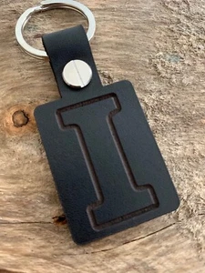 I Letter Initial Name Alphabet Leather Keyring Keychain Fob Gift Black - Picture 1 of 2