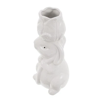  Keramikvase mit Hasenmotiv: Schmale Vase mit Rosenkopf-Hasenfigur, ideal als - Bild 1 von 4