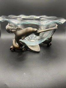 LENOX Romania Glass Centerpiece Bowl Brass/bronze Dolphin Cradle 9 1/8”W - 5.5”H - Picture 1 of 7
