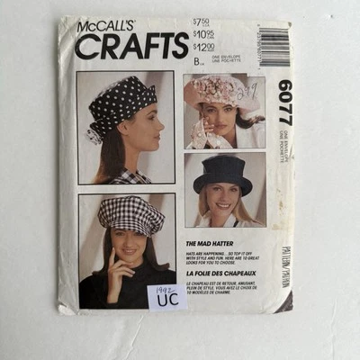 Vtg McCalls 6077 Misses’ Hats Sewing Pattern Floppy Hat Baseball Hat Cabbie UC - Image 1 of 4