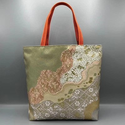 Bolso de Mano Kimono Obijime Hecho a Mano Remake Verde Dorado Rosa Foto 1 de 4