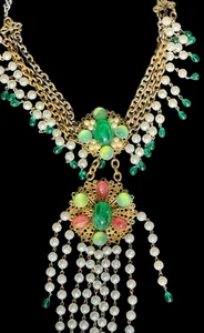 Vintage Long Glass Necklace Antique French Haute Couture - Foto 1 di 14