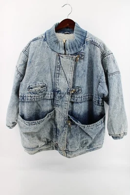 Stefano Sportswear Vintage Acid Washed Denim Jean Jacket XL Fleece Lined Toggle - Image 1 of 4