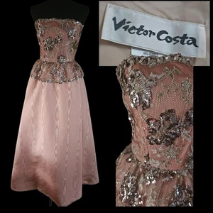 Vinyahe 1980s Peach And Gold Victor Costa Strapless Gown - Picture 1 of 7