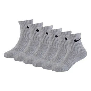 Nike Boys' Quarter Performance Socks 6-Pack Dark Gray Heather Youth Size 5-7 SX - Picture 1 of 3