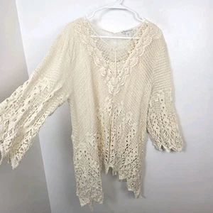 Coldwater Creek creme Strick Overlay asymmetrisch Boho Strand Bluse Gr. XL - Bild 1 von 7