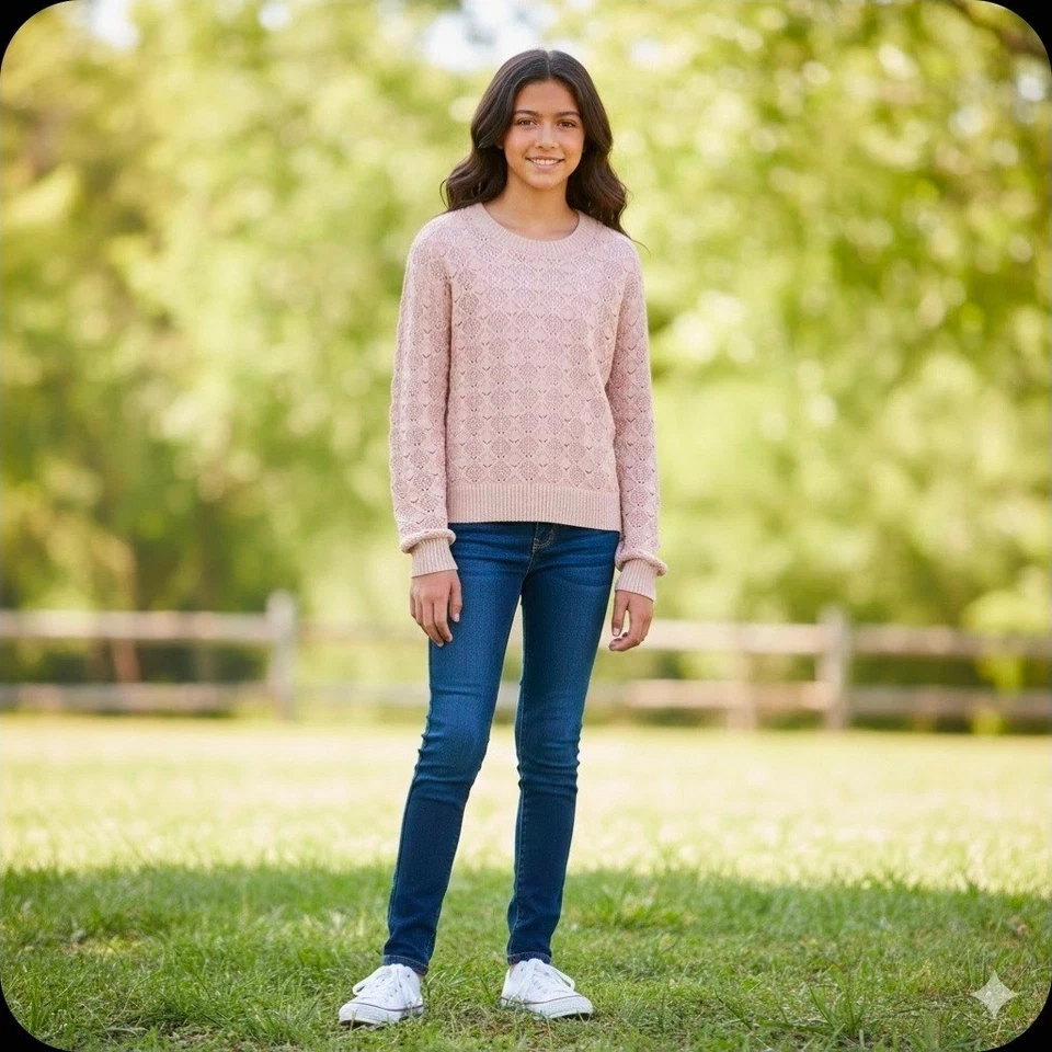 The Childrens Place Girls Sweater XL Size 14 Pink Cable Knit Sparkle Long Sleeve - Image 1 of 4