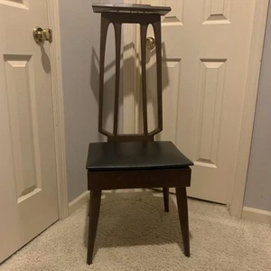 MID CENTURY MODERN VINYL WOOD Valet STAND BUTLER'S CHAIR VINTAGE MCM SEAT TRAY - Picture 1 of 16