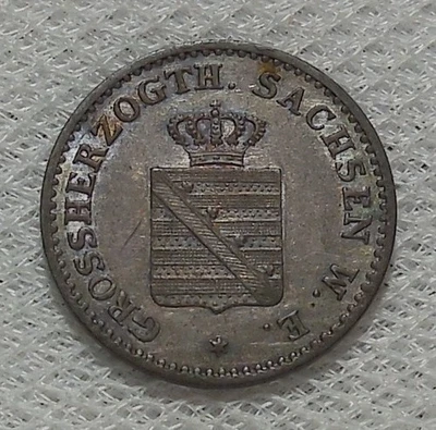 1858 A SAXE WEIMAR EISENACH 1 GROSCHEN SILVER COIN AU-UNC 1 YEAR TYPE - Image 1 of 2