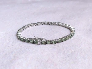 Sterling Silver Tennis Bracelet Green Peridot Oval Chain Link 7.25" - Picture 1 of 15