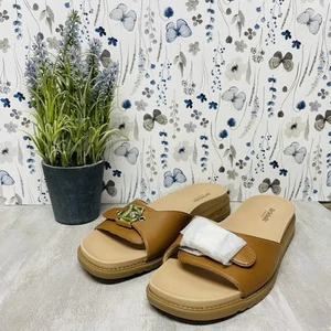 Sandalias Dr. Scholl’s Island Icon Slide para mujer de 9 W de ancho cuero tostado miel cómodas - Imagen 1 de 10