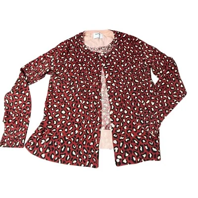 Old Navy Leopard Print Cardigan Sweater Button Front Red Black White L - Image 1 of 4
