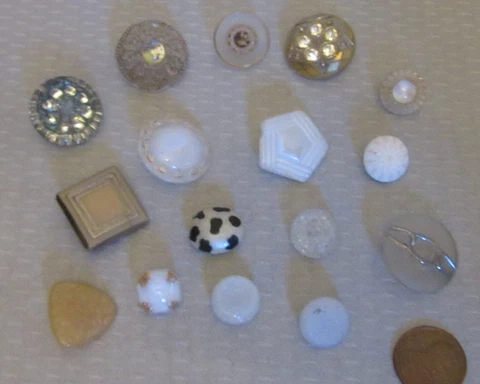 Antique Glass Button Mixed Lot 16 milk camphor crystal jewel rhinestone art deco Cover