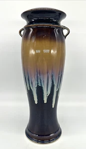 Bill Campbell Art Pottery Vase 13.25" Signed Blue Purple Drip Glaze Handles EUC - Picture 1 of 11