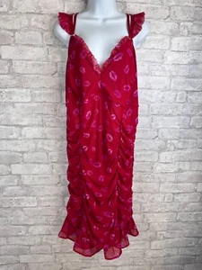 Torrid Curve Dress 5 5X Red Holiday Lips Bodycon Ruched Mesh Ruffle Chemise Sexy - Picture 1 of 14