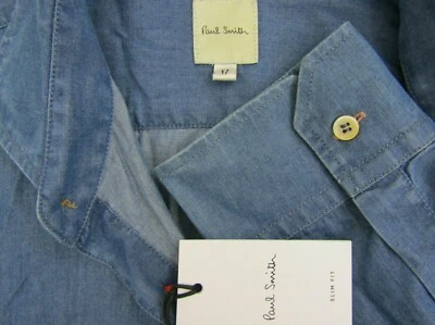 NUEVA $295 Camisa de Vestir Paul Smith Para Hombre Calce Ajustado Azul Btn Frontal Algodón Tencel - 17 Foto 1 de 4