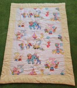 VTG Handmade Baby Quilt Blanket Animal Number Donkey Chick Kitty Nursery 1 2 3 - Picture 1 of 8
