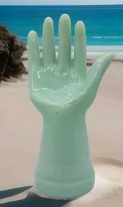 Hand Ring Holder Green Jadeite Glass Depression Vintage Style Jewelry Display - Picture 1 of 24