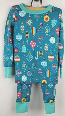 Lands' End Size 4 Long Sleeve Top and Bottom Snug Fit Pajama Set Christmas Teal - Image 1 of 4