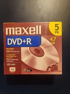 NIP Maxell DVD+R 5 Pack 4.7GB 120 Minutes DVDs w/ Case - Photo 1/1