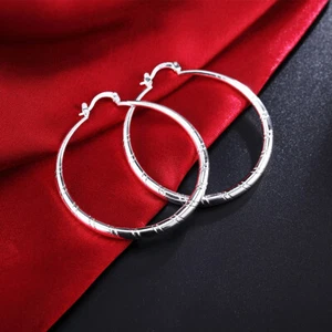 Pendientes de aro de estilo exagerado de plata 925 de 5 cm para niñas y mujeres joyería - Imagen 1 de 5