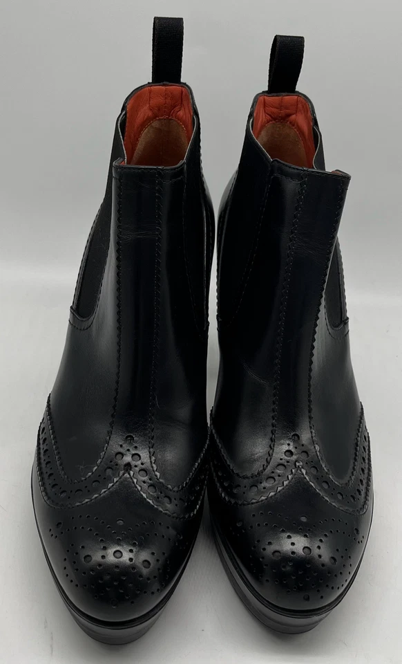 Botín Santoni de cuero negro brogue punta de ala tacón bloque talla 38 Foto 1 de 4