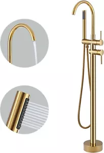 Rubinetto vasca freestanding riempitivo vasca oro spazzolato manico singolo pavimento - Foto 1 di 7