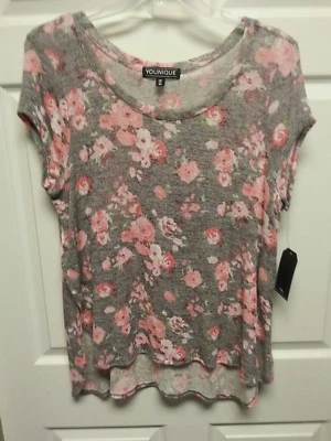 YOUNGIQUE женщин Топ размер XL серый розовый цветочный эластичный круглый вырез крышка рукава новый с Ярлыками - Изображение 1 из 4
