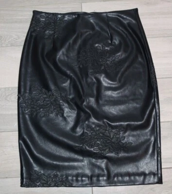 Worthington Black Faux Leather embroidered  Skirt    Size 8 - Image 1 of 4