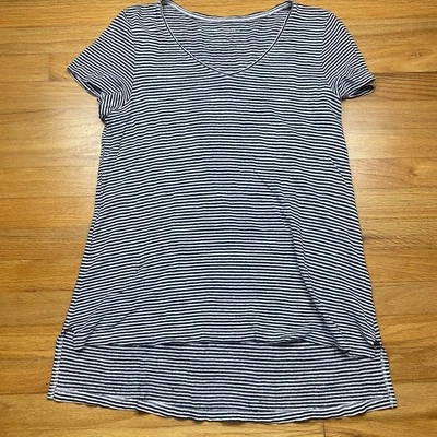 Eileen Fisher Organic Linen Striped Jersey Top Black/white Size Medium - Image 1 of 4