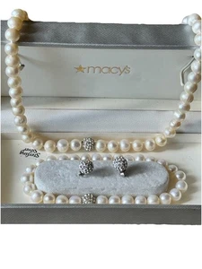 Macy’s Cultured Freshwater Pearl Woven Necklace, Bracelet &Earrings Set - Picture 1 of 6