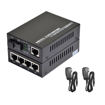 10/100M 1+4 RJ45 Single Mode 3KM Ethernet to Fiber Optic Media Converter e - Image 1 of 4