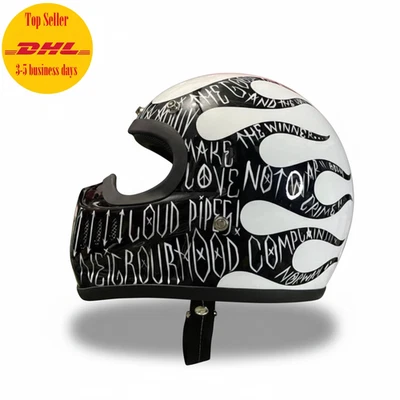 Casco de motocicleta retro estilo vintage derrame llama casco facial completo personalizado Foto 1 de 4