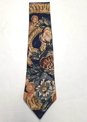 Corbata de Colección Años 90 Ralph Lauren POLO Para Hombre 100% LINO Azul Rojo FLORAL Hecha en EE. UU. Foto 1 de 4