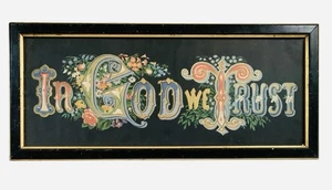 Victorian Lithograph Print Sign “In God We Trust” Antique Black Gold Frame - Picture 1 of 5